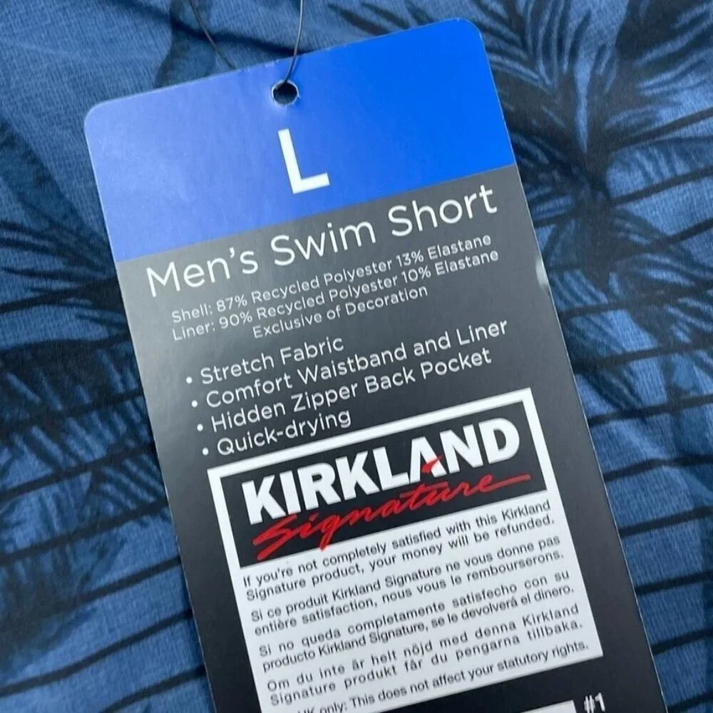 Kirkland Signature Mens Swim Shorts L Palm Print Stretch Quick-Dry a0290